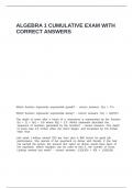 ALGEBRA 1 CUMULATIVE EXAM WITH CORRECT ANSWERS