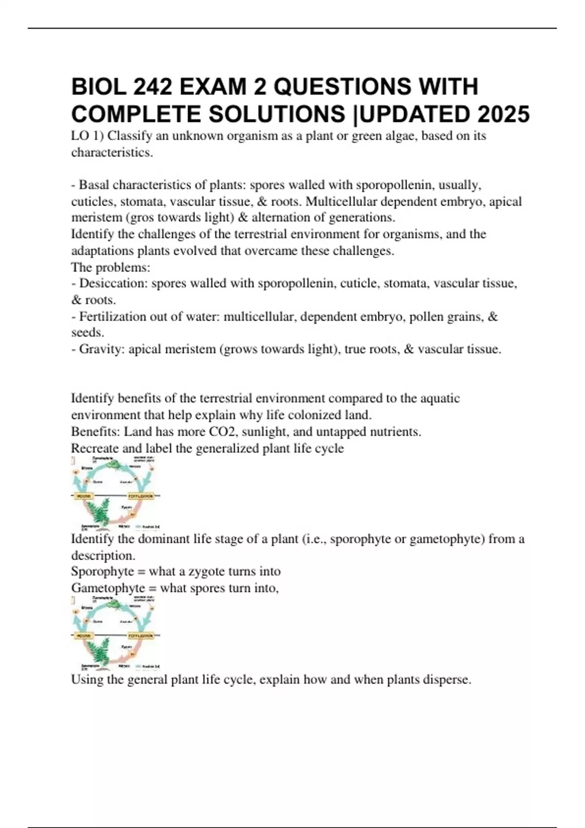 BIOL 242 EXAM 2 QUESTIONS WITH COMPLETE SOLUTIONS |UPDATED 2025 - BIO ...
