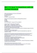 BIO 172 Quiz 12 Questions with All Correct Answers 