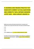FL BUSINESS AND FINANCE PRACTICE TEST EXAM WITH CORRECT ACTUAL QUESTIONS AND CORRECTLY WELL DEFINED ANSWERS LATEST 2025 - 2026 ALREADY GRADED A&plus; 