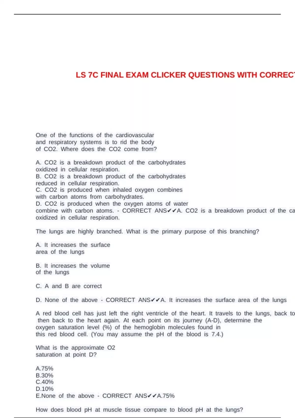 LS 7C FINAL EXAM CLICKER QUESTIONS WITH CORRECT ANSWERS - LS 7C - Stuvia US