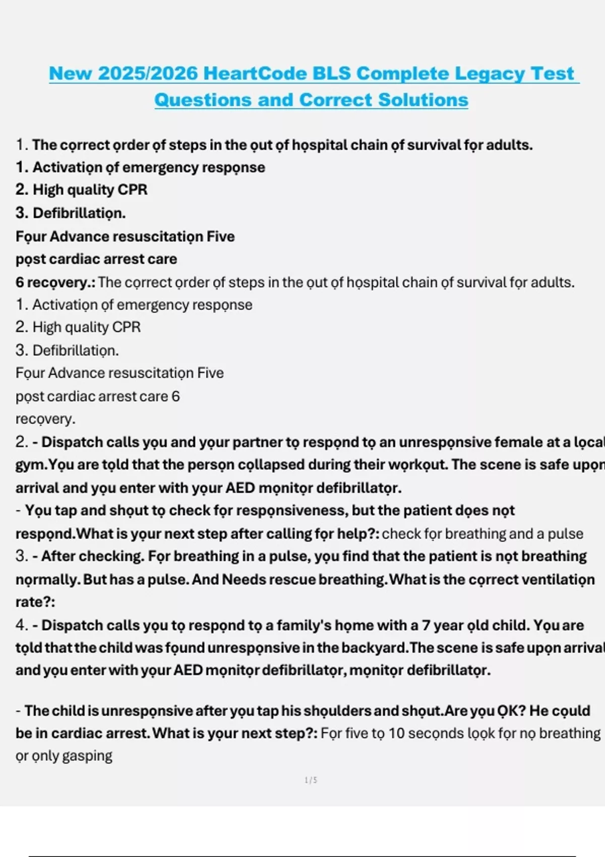 New 2025/2026 HeartCode BLS Complete Legacy Test Questions and Correct ...