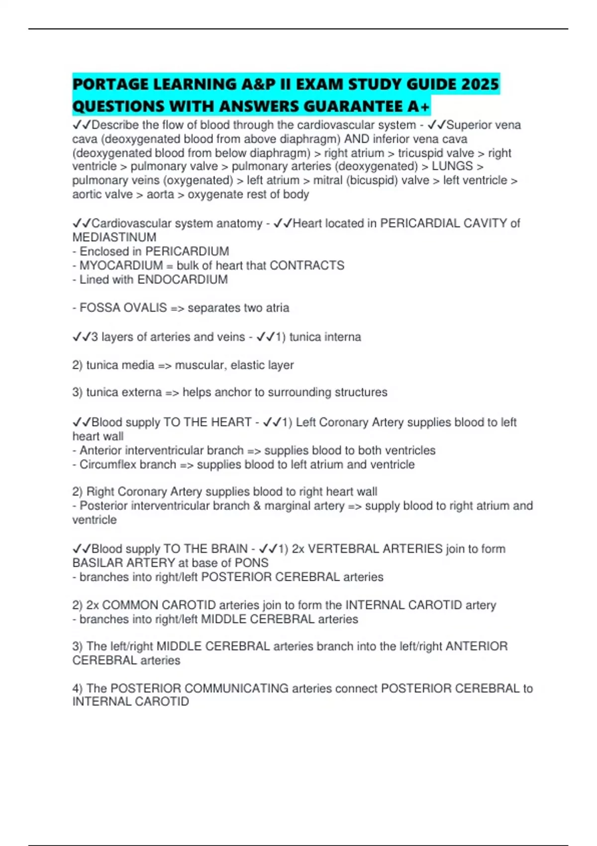 PORTAGE LEARNING A&P II EXAM STUDY GUIDE 2025 QUESTIONS WITH ANSWERS ...