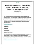 NC EMT STATE EXAM TEST BANK LATEST UPDATE WITH 450 QUESTIONS AND CORRECT DETAILED ANSWERS JUST RELEASED
