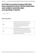 ACCCOB1 Accounting Principles 2025 REAL EXAM QUESTIONS &vert;MOST TESTED QUESTIONS AND CORRECT ANSWERS &vert;100&percnt; ACCURATE&vert;GET IT RIGHT&excl;&excl;