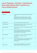 Intro to Psychology - Final Exam &sol; Comprehensive Study Guide Questions Bank &sol; Questions and Correct Detailed Answers  