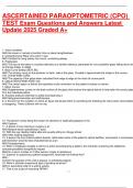 ASCERTAINED PARAOPTOMETRIC &lpar;CPO&rpar; TEST Exam Questions and Answers Latest Update 2025 Graded