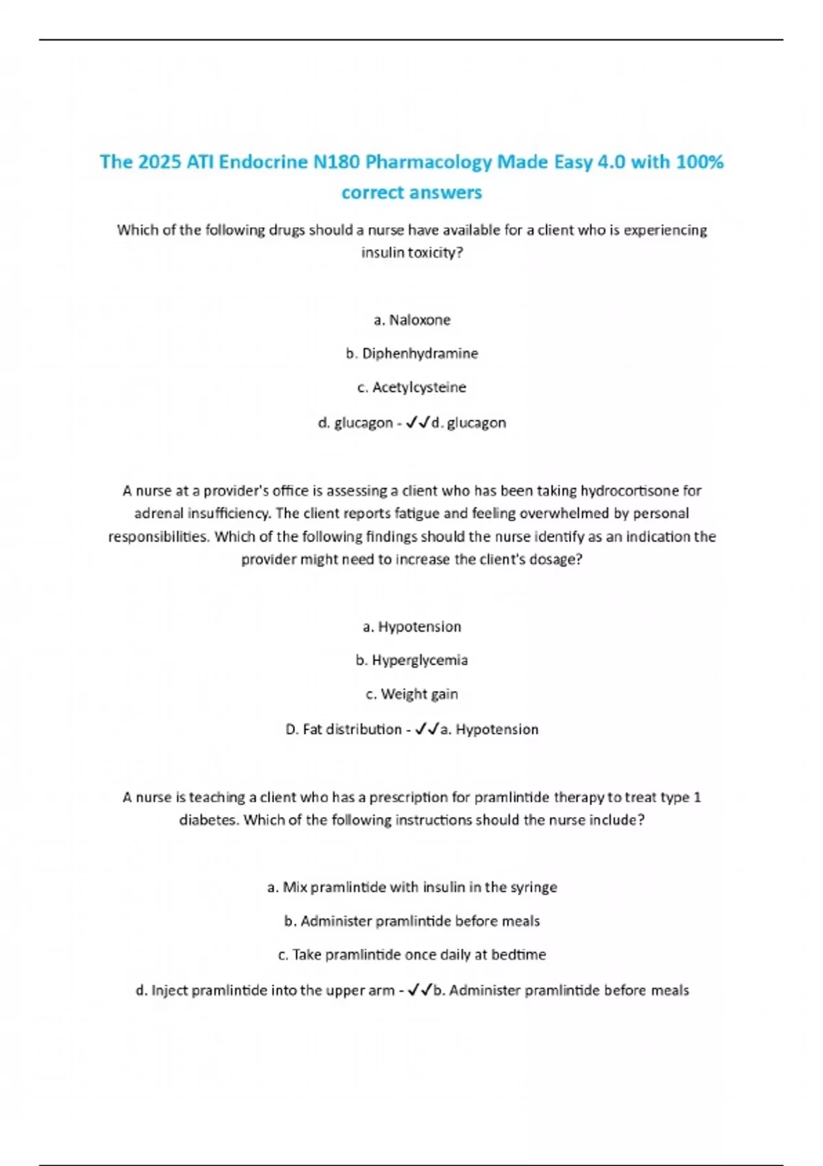 N180 The 2025 ATI Endocrine N180 Pharmacology Made Easy 4.0 with 100% ...