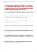MICHIGAN LIFE AND HEALTH FINAL ACTUAL EXAM ALL QUESTIONS AND CORRECT DETAILED ANSWERS TOP RATED VERSION FOR ALREADY A GRADED AND EXPERT APPROVED &vert; NEW AND REVISED