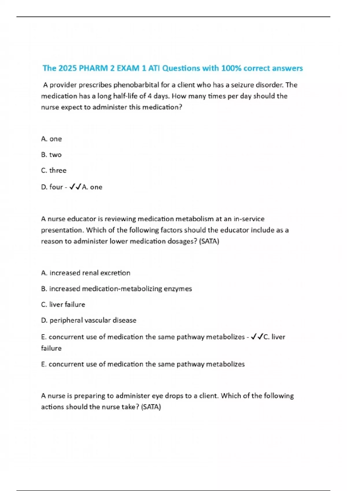 The 2025 PHARM 2 EXAM 1 ATI Questions with 100% correct answers ...