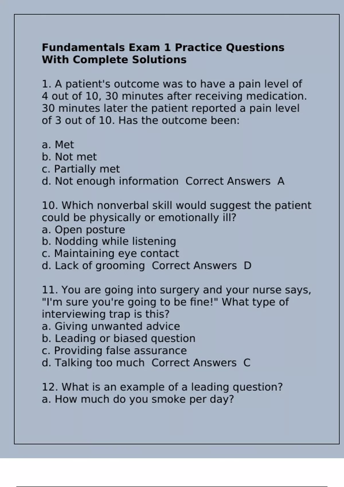 Fundamentals Exam 1 Practice Questions With Complete Solutions ...