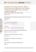 Essentials for Nursing Assistants&sol; Mosby's  Final Exam Review Questions with Detailed  Verified Answers &lpar;100&percnt; Correct Answers&rpar;  &sol;Already Graded A&plus;