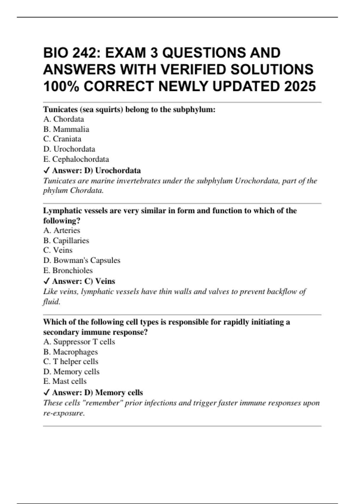 BIO 242: EXAM 3 QUESTIONS AND ANSWERS WITH VERIFIED SOLUTIONS 100% ...
