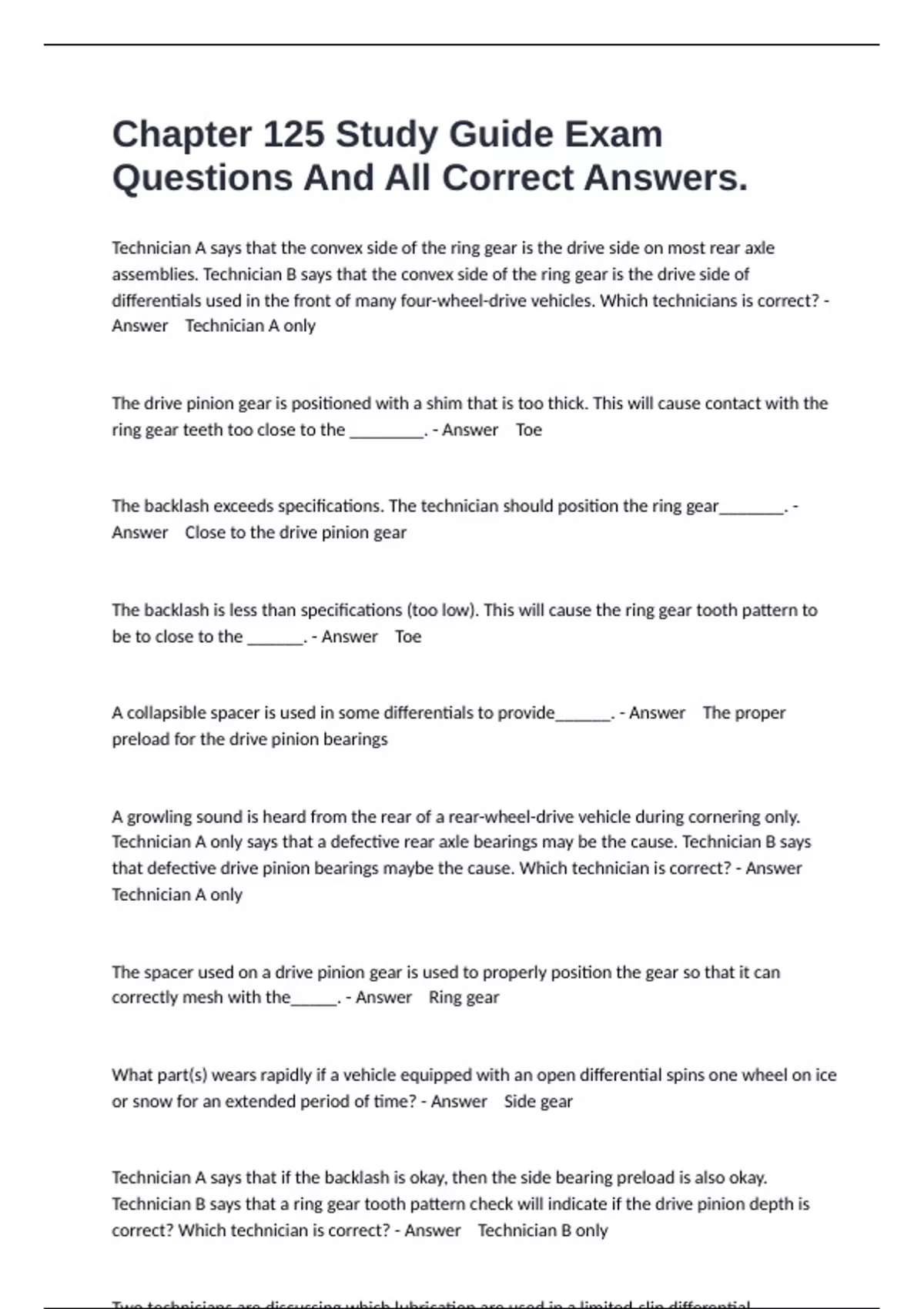 Chapter 125 Study Guide Exam Questions And All Correct Answers. - BUQ ...