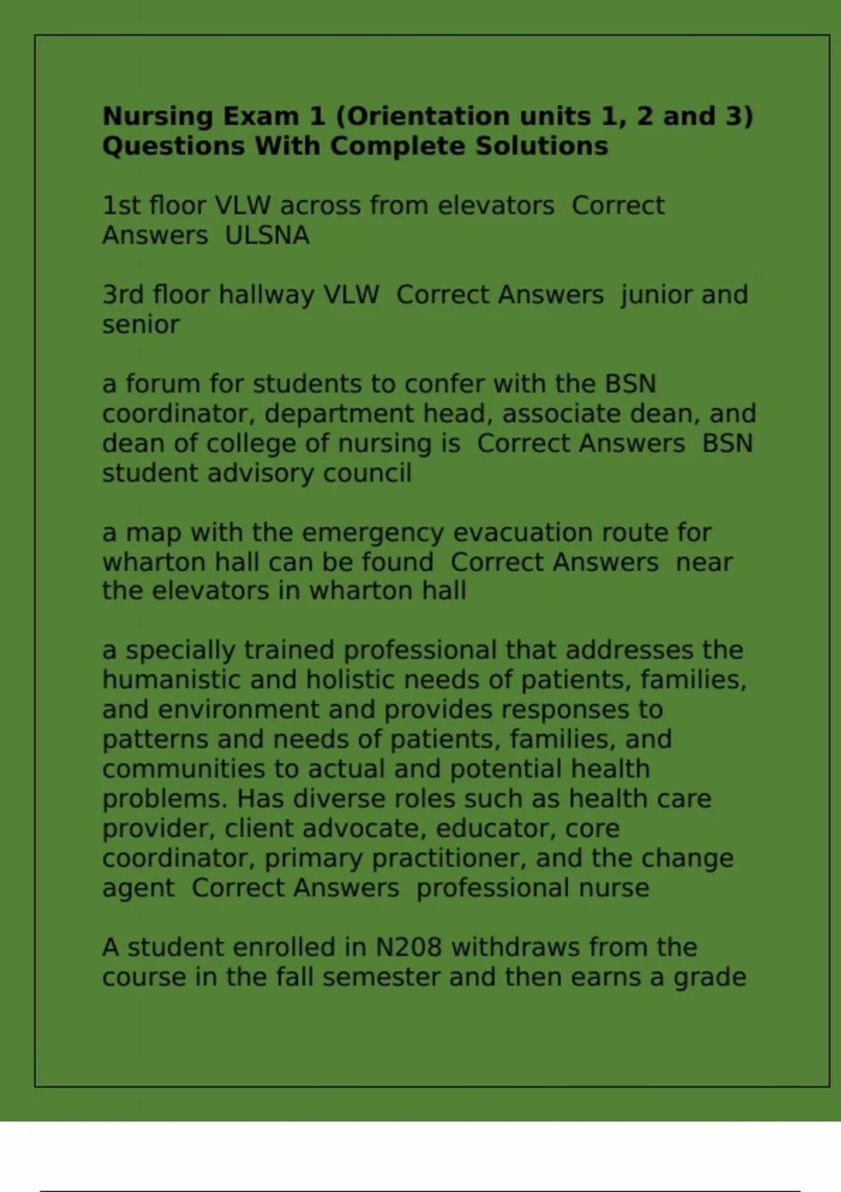 Nursing Exam 1 (Orientation units 1, 2 and 3) Questions With Complete ...