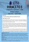 HRM3703 Assignment 2 &lpar;ANSWERS&rpar; Semester 1 2026 - DISTINCTION GUARANTEED