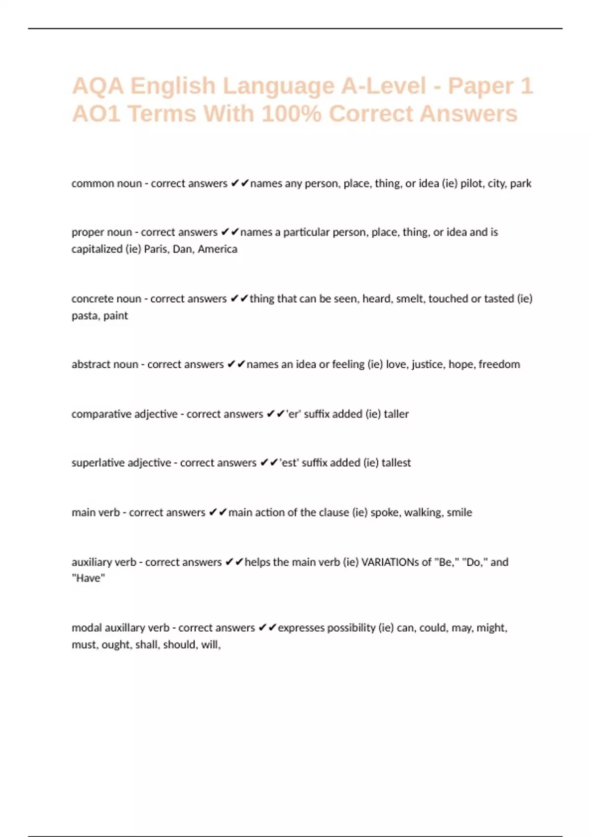 AQA English Language A-Level - Paper 1 AO1 Terms With 100% Correct ...