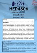 HED4806 Assignment 3 (ANSWERS) 2025 - DISTINCTION GUARANTEED
