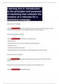 Learning Aim A Introduction to the principles and purposes of marketing that underpin the creation of a