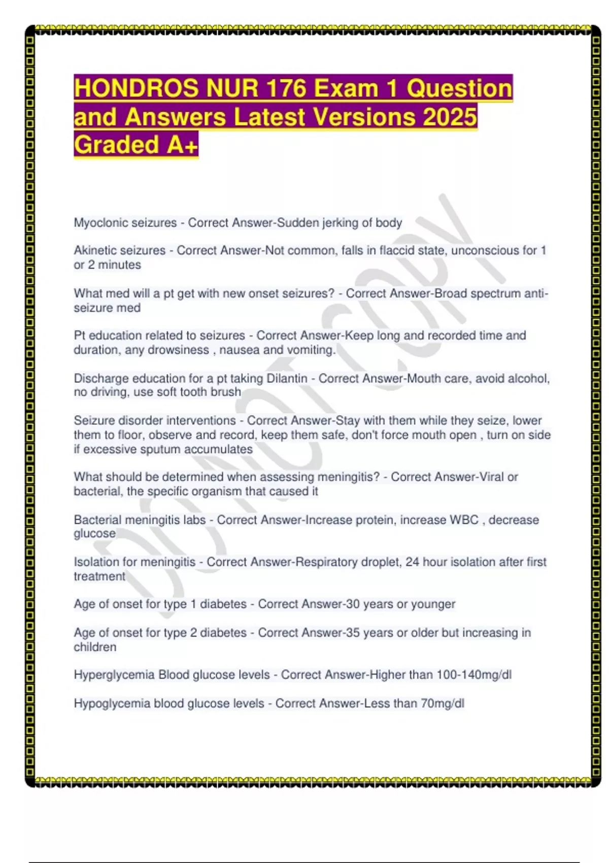 HONDROS NUR 176 Exam 1 Question and Answers Latest Versions 2025 Graded