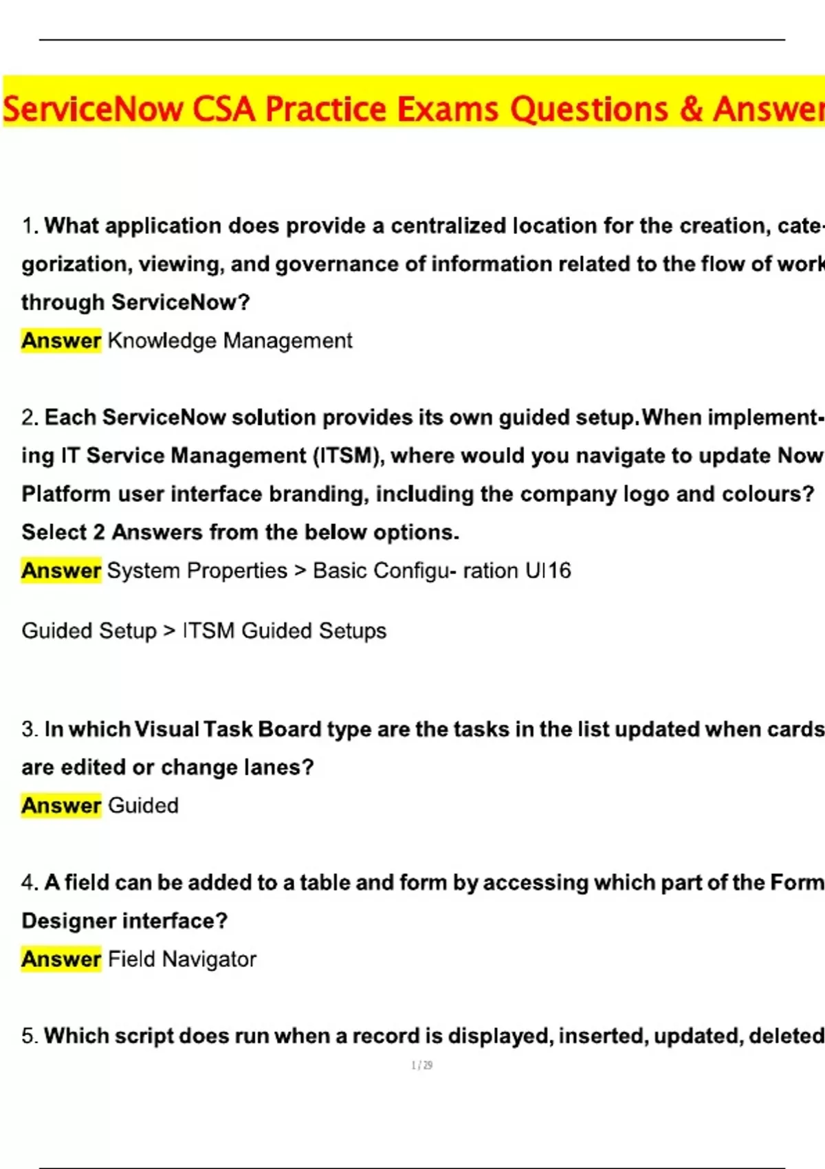 ServiceNow CSA Practice Exams (Latest 2025 / 2026 Update) Questions and ...