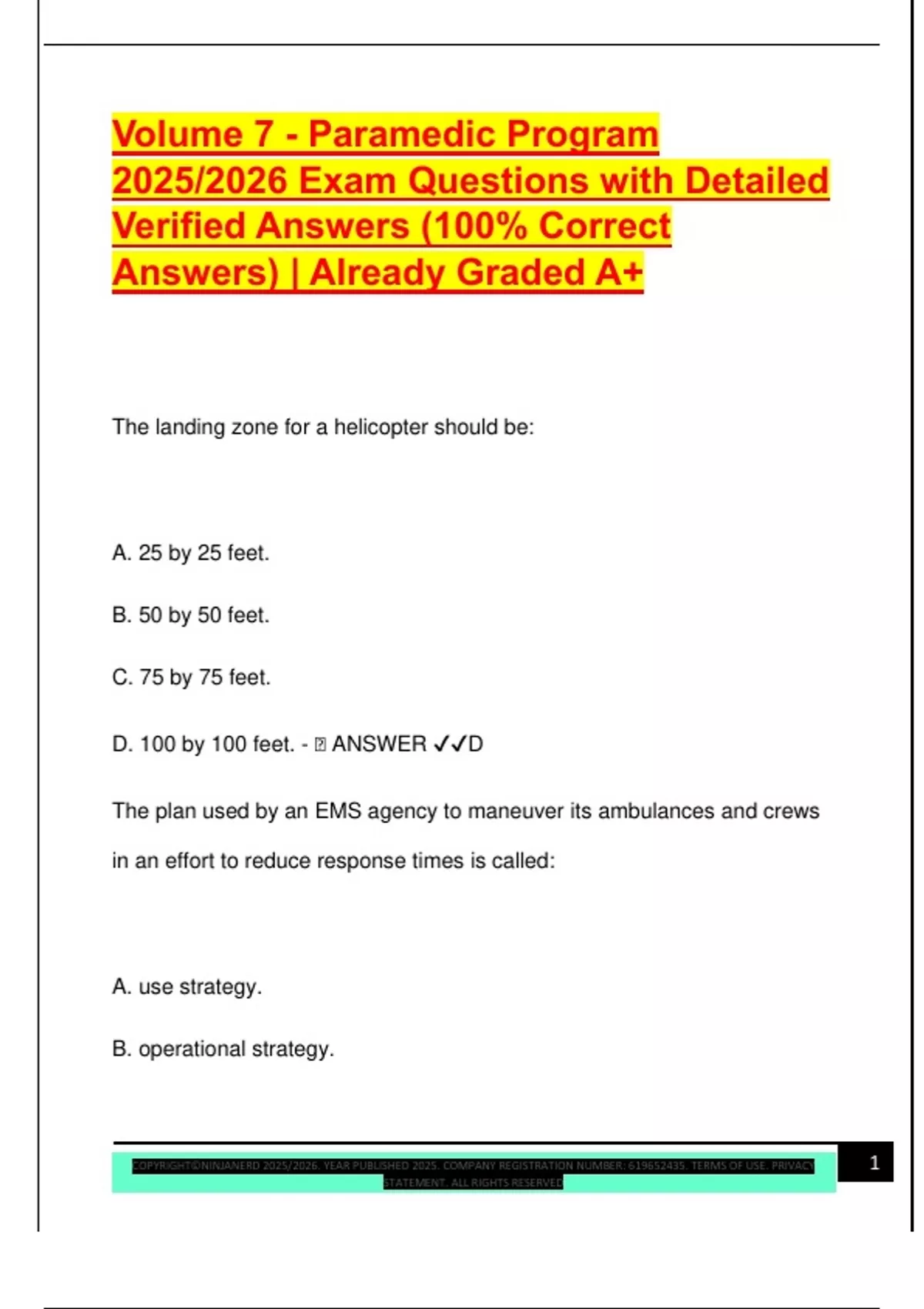 Volume 7 - Paramedic Program 2025/2026 Exam Questions with Detailed ...