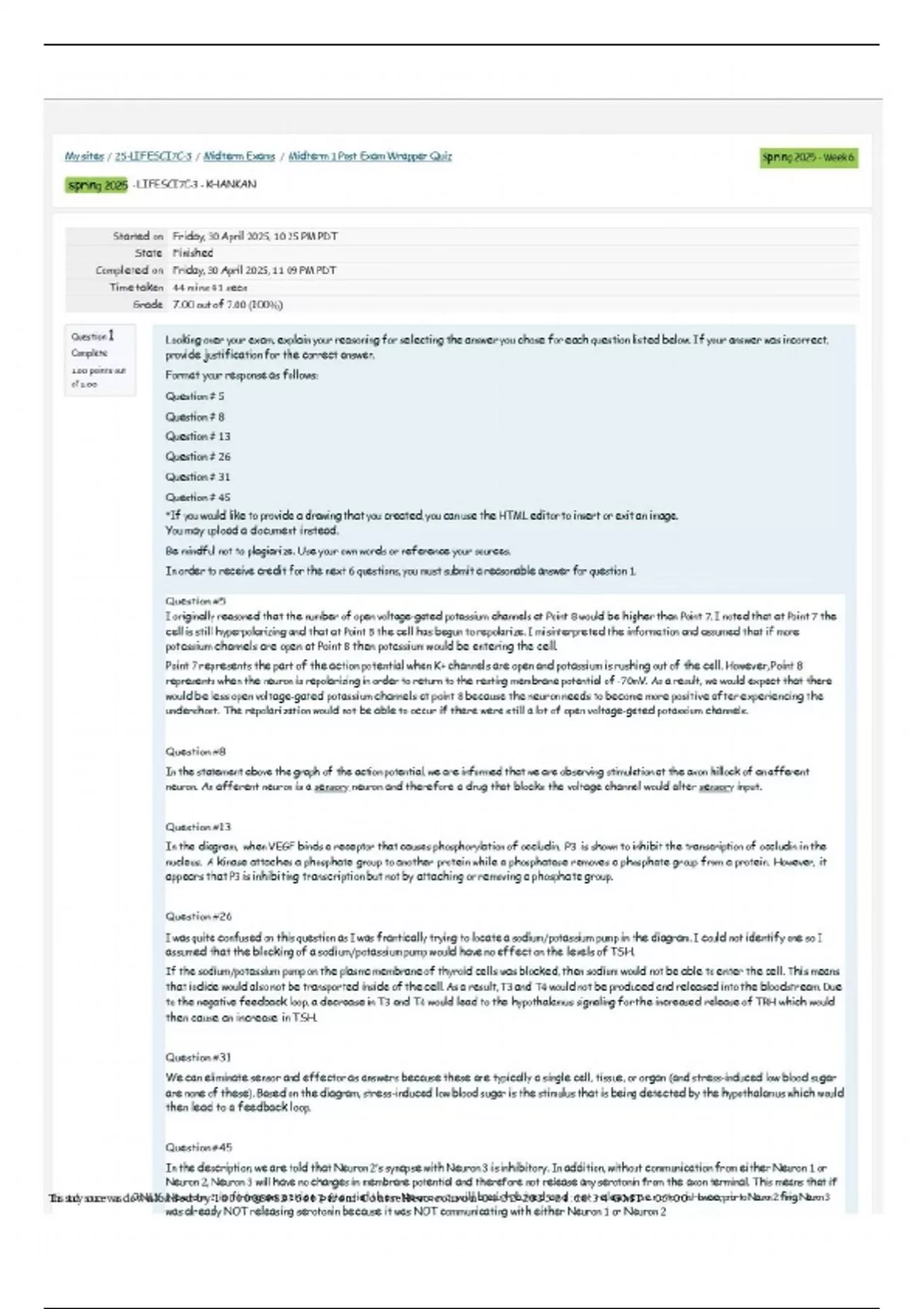 LIFESCI 7C Midterm 1 Post Exam Wrapper Quiz| Questions and Answers ...
