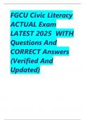 FGCU Civic Literacy ACTUAL Exam LATEST 2025  WITH Questions And CORRECT Answers &lpar;Verified And Updated&rpar;