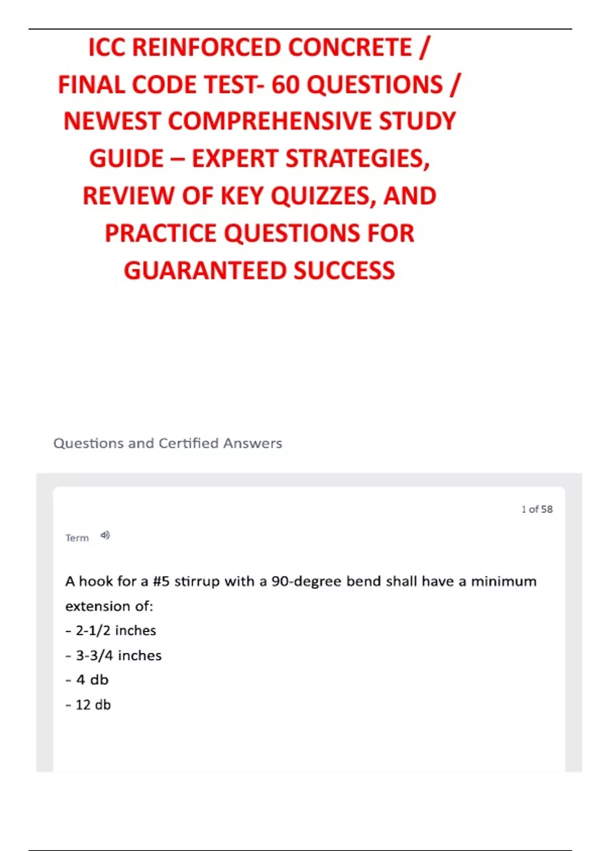 ICC REINFORCED CONCRETE / FINAL CODE TEST- 60 QUESTIONS / NEWEST ...
