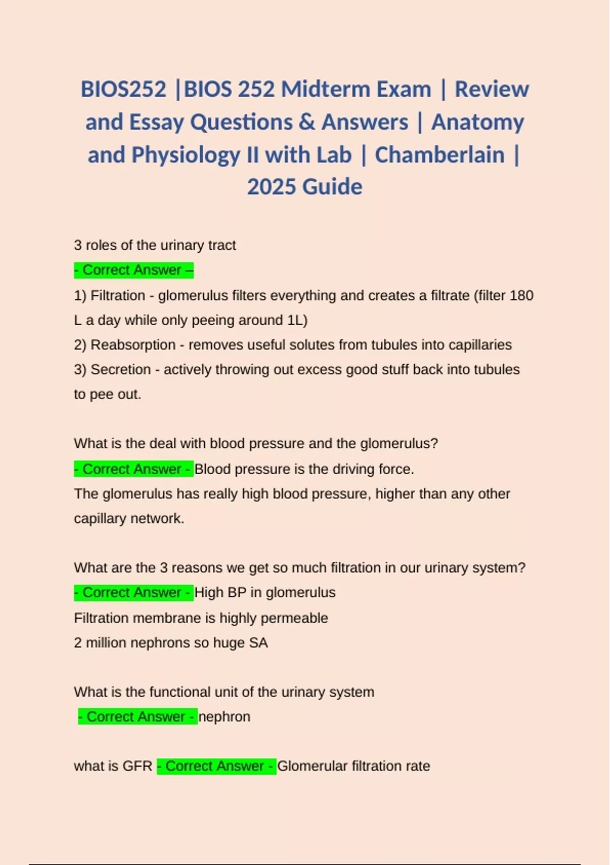 BIOS252 |BIOS 252 Midterm Exam | Review and Essay Questions & Answers ...