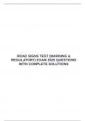 ROAD SIGNS TEST &lpar;WARNING & REGULATORY&rpar; EXAM 2025 QUESTIONS WITH COMPLETE SOLUTIONS