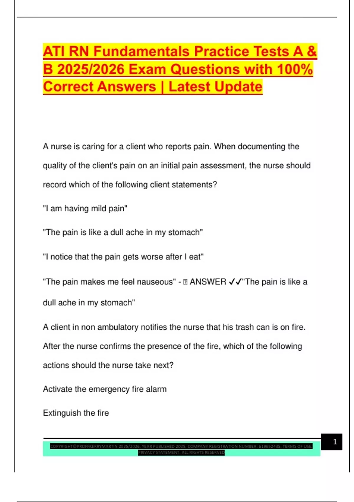 ATI RN Fundamentals Practice Tests A & B 2025/2026 Exam Questions with ...