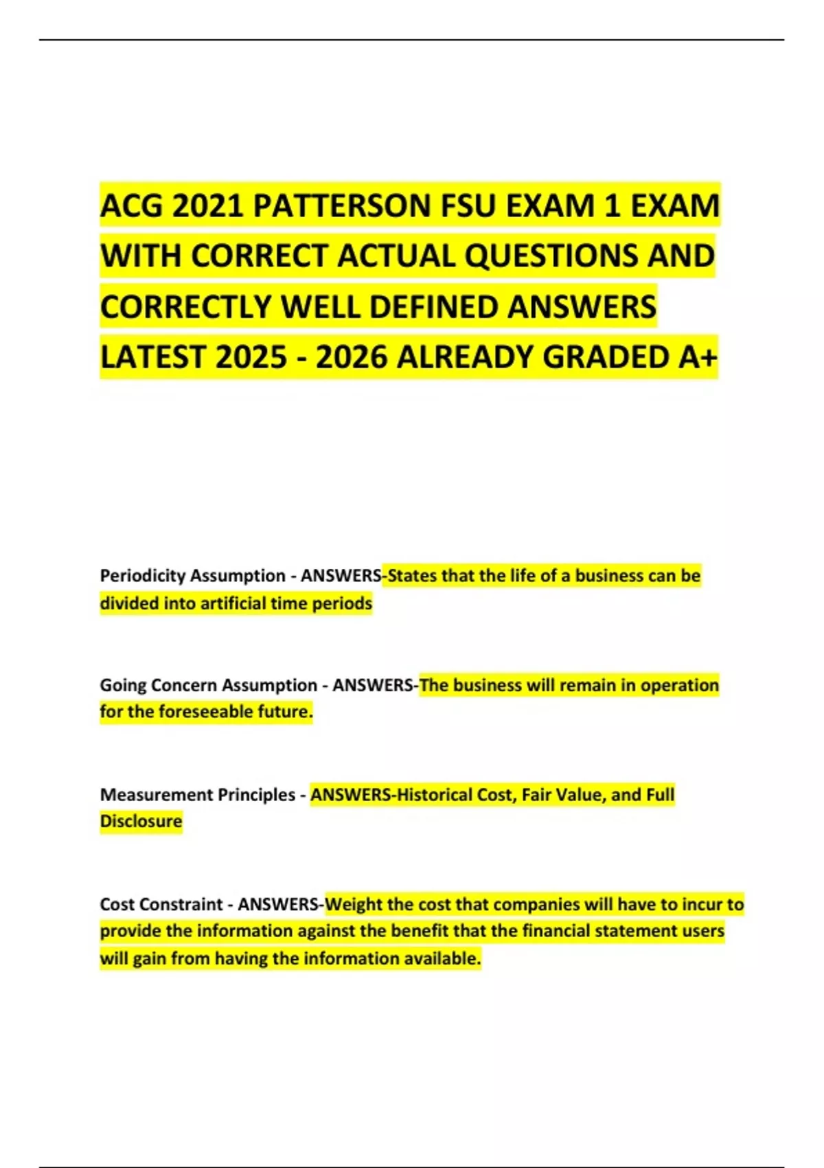 ACG 2021 PATTERSON FSU EXAM 1 EXAM WITH CORRECT ACTUAL QUESTIONS AND ...