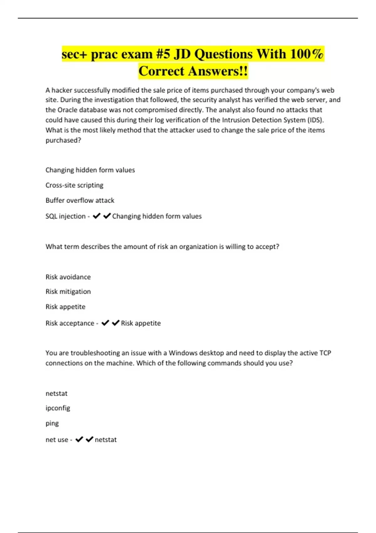 sec+ prac exam #5 JD Questions With 100% Correct Answers!! - XE.M ...