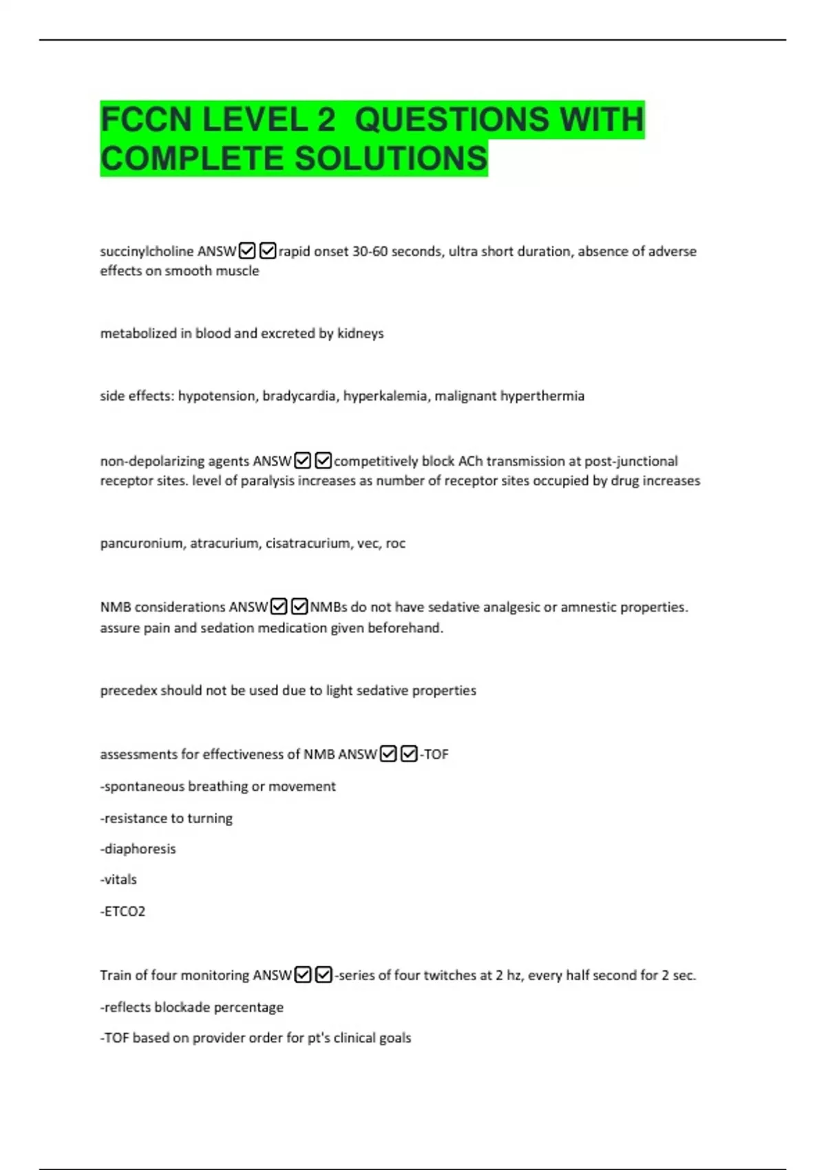 FCCN LEVEL 2 QUESTIONS WITH COMPLETE SOLUTIONS - FCCN - Stuvia US