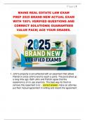MAINE REAL ESTATE LAW EXAM  PREP 2025 BRAND NEW ACTUAL EXAM  WITH 100&percnt; VERIFIED QUESTIONS AND  CORRECT SOLUTIONS&vert; GUARANTEED  VALUE PACK&vert; ACE YOUR GRADES&period; 