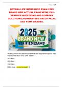 NEVADA LIFE INSURANCE EXAM 2025  BRAND NEW ACTUAL EXAM WITH 100&percnt;  VERIFIED QUESTIONS AND CORRECT  SOLUTIONS&vert; GUARANTEED VALUE PACK&vert;  ACE YOUR GRADES&period;