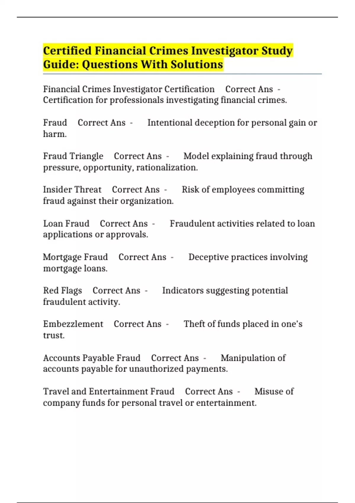 Certified Financial Crimes Investigator Study Guide: Questions With ...