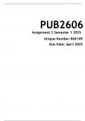PUB2606 Assignment 2 &lpar;COMPLETE ANSWERS&rpar; semester 1 2025 DUE April 2025