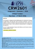  CRW2601 Assignment 1 &lpar;ANSWERS&rpar; Semester 1 2026 - DISTINCTION GUARANTEED