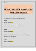 HOME CARE AIDE KNOWLEDGE TEST 2025 updated
