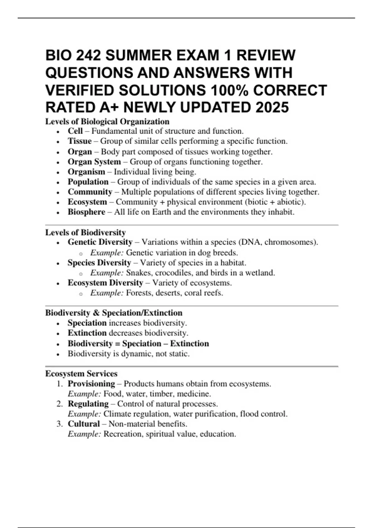BIO 242 SUMMER EXAM 1 REVIEW QUESTIONS AND ANSWERS WITH VERIFIED ...