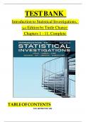 TEST BANK For Introduction to Statistical Investigations&comma; 2nd Edition by Nathan Tintle&semi; Beth L&period; Chance&comma; Verified Chapters 1 - 11&comma; Complete Newest Version