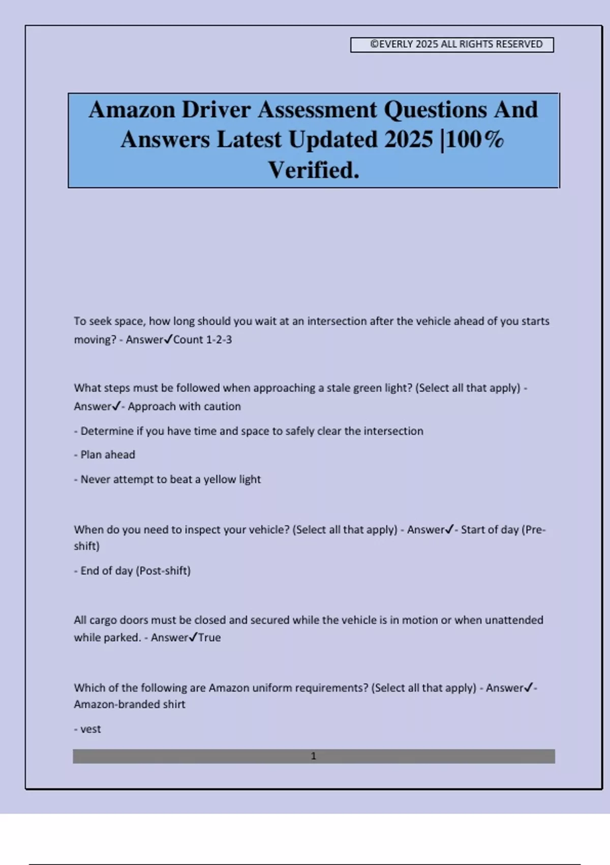 Amazon Driver Assessment Questions And Answers Latest Updated 2025 |100% Verified. - Amazon ...