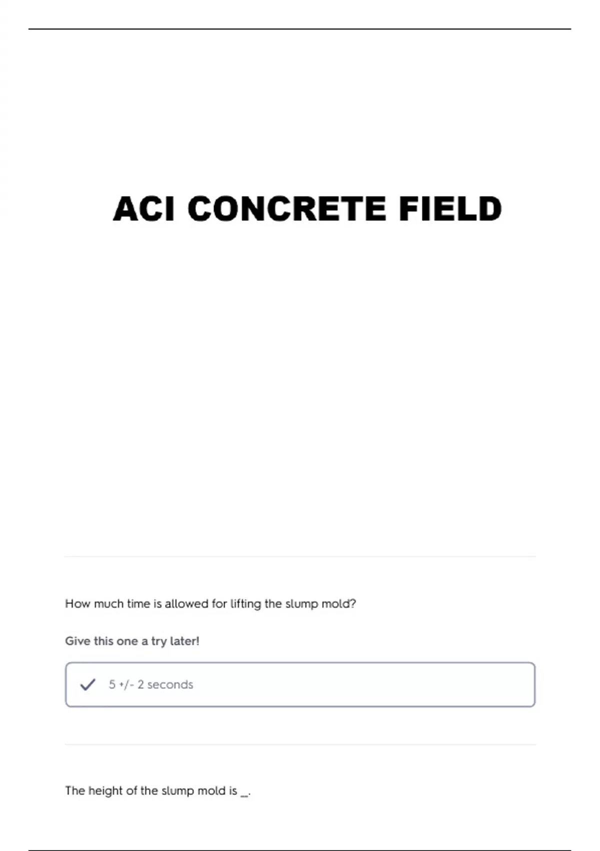ACI CONCRETE FIELD TESTING TECHNICIAN GRADE I QUESTIONS AND VERIFIED ...