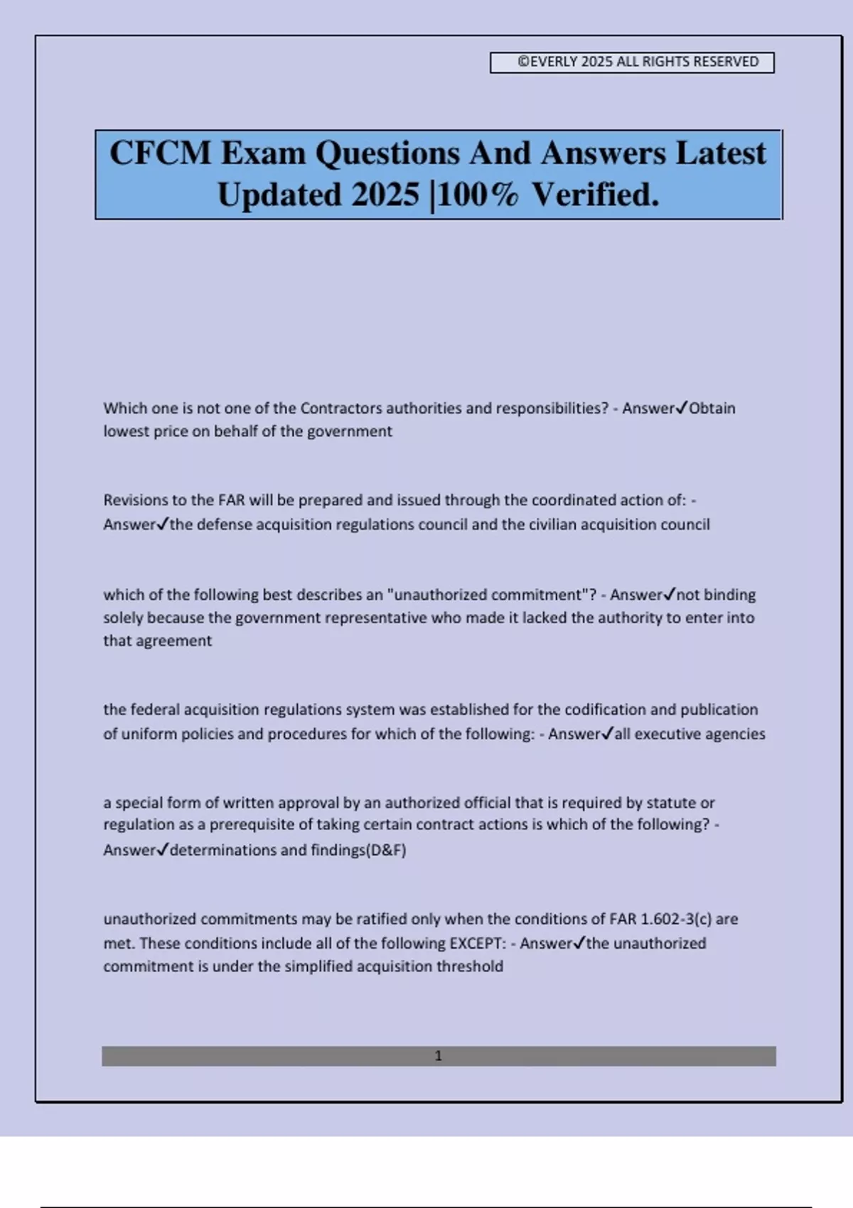 CFCM Exam Questions And Answers Latest Updated 2025 |100% Verified ...