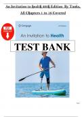 Test Bank - An Invitation to Health 21st Edition - Lisa Tunks&comma; All Chapters 1 to 16 Covered