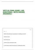 VETT-91 FINAL EXAM &vert; 100 QUESTIONS &vert; WITH PASSED ANSWERS&excl;&excl;