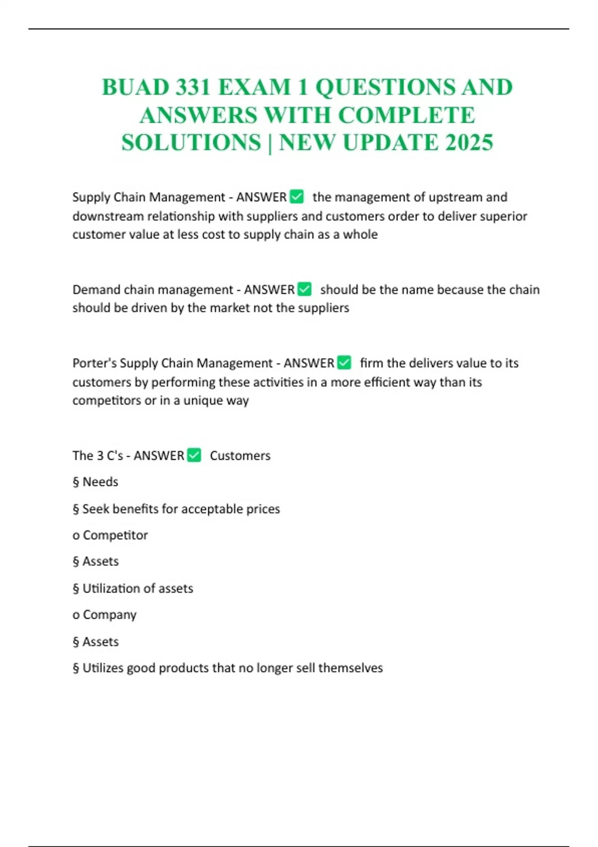BUAD 331 EXAM 1 QUESTIONS AND ANSWERS WITH COMPLETE SOLUTIONS | NEW ...