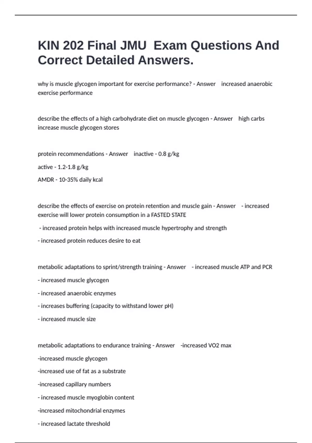 KIN 202 Final JMU Exam Questions And Correct Detailed Answers. - KIN ...